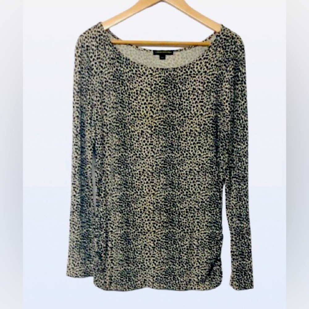 Catherine Meladrino Large Soft Cheetah Long Sleeve Jersey Knit Tunic T Shirt